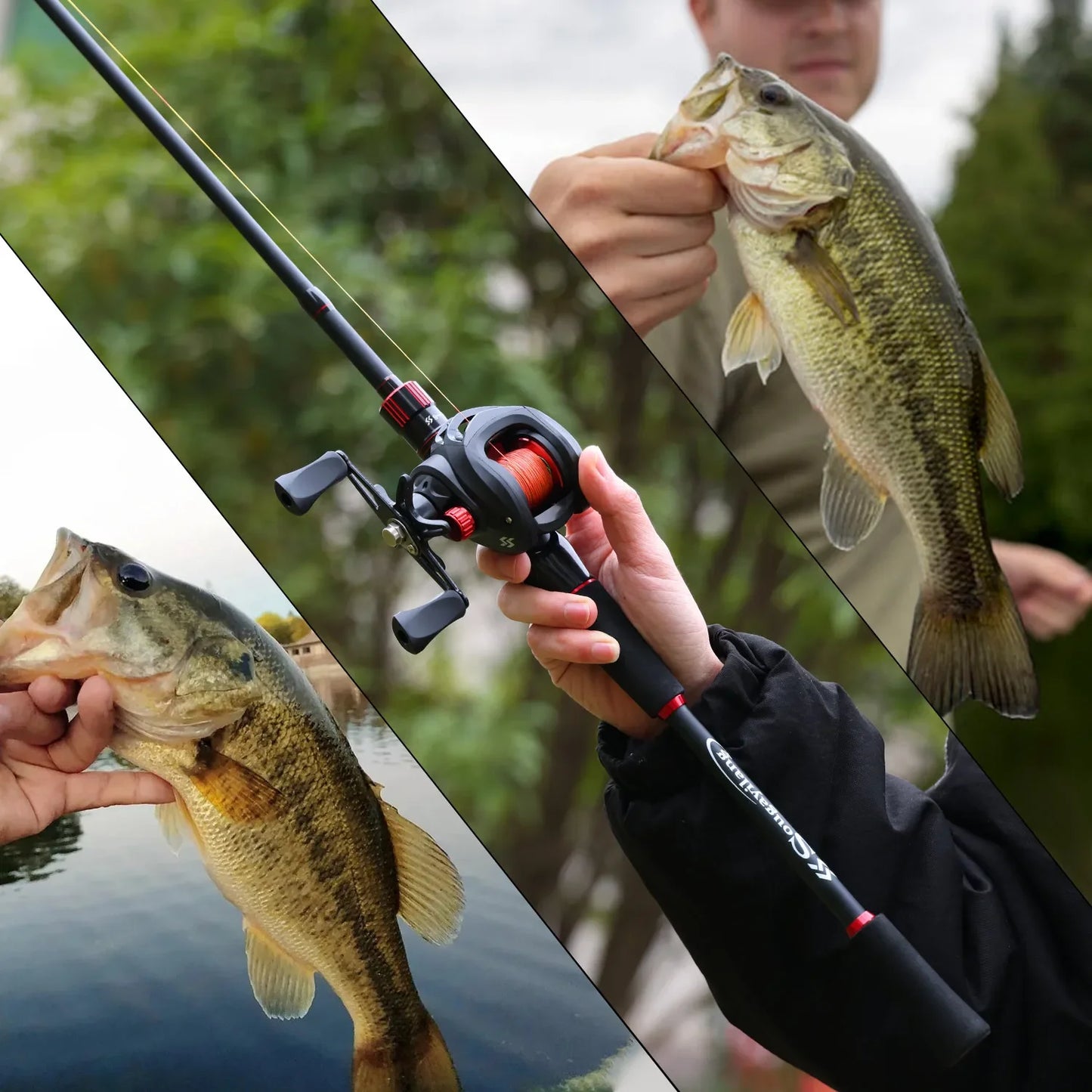 Sougayilang Angelrute Rollen Combo 1,8~2,1m Kohlefaser Casting Rute und 7,2:1 Übersetzung Baitcasting Rolle Max. Bremskraft 10kg für Barsch