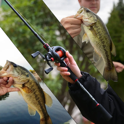 Sougayilang Angelrute Rollen Combo 1,8~2,1m Kohlefaser Casting Rute und 7,2:1 Übersetzung Baitcasting Rolle Max. Bremskraft 10kg für Barsch