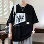 Men's Retro Patchwork T-Shirt  Neck Loose Tshirt