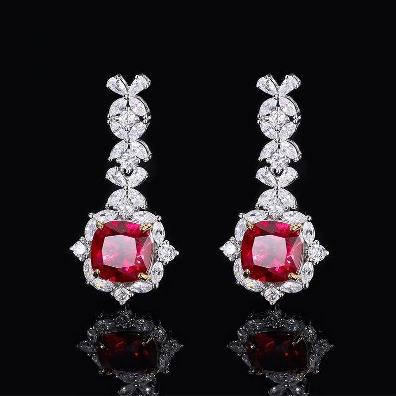 Bellux Fine Jewelry S925 Silver Hot Sale Synthetic Zircon Emerald Sapphire Ruby Luxury Earrings for Women
