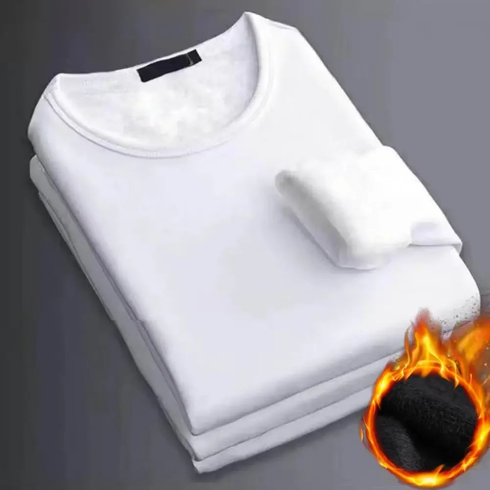 Winter Men Thickening Velvet Warm Tops Men's Long-sleeved Thermal Underwer Male Round Neck Fashion T-shirt
