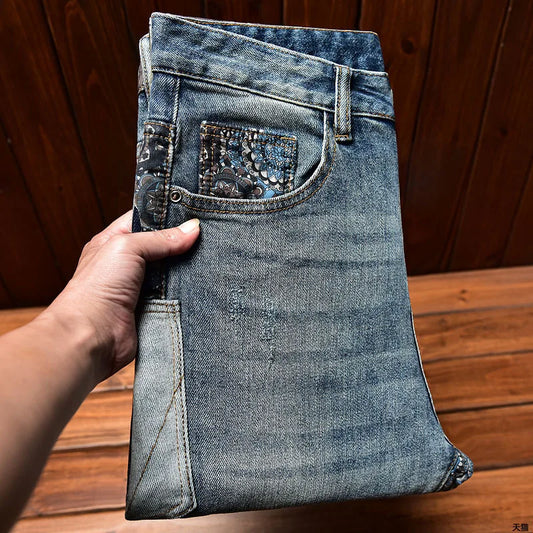 Men's Vintage Slim Skinny Jeans – Ripped Contrast