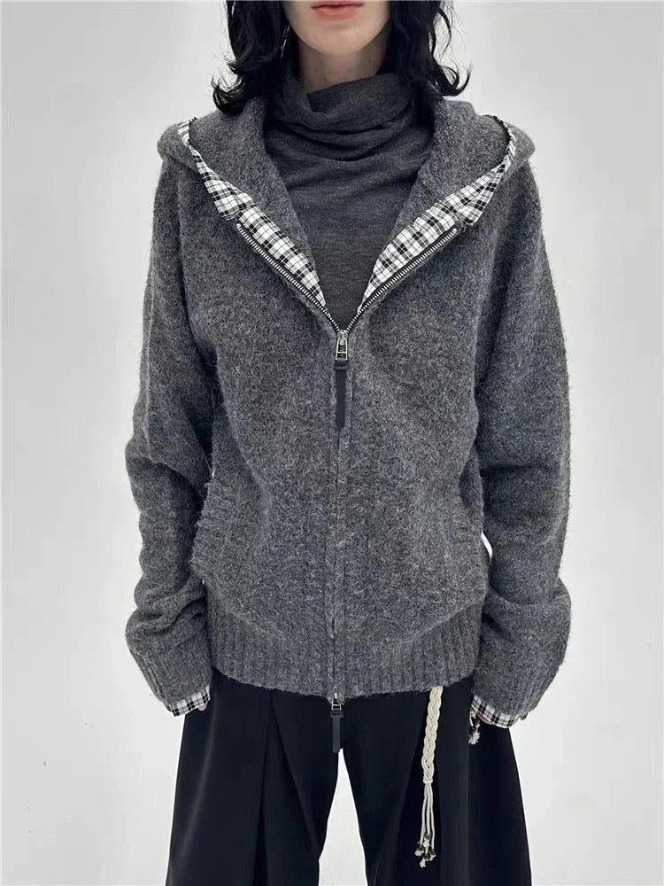 Subculture Gothic Women Coats with Hoodies Vintage Black Jackets Faux Fur Coat Female Loose Casual Sweatshirt