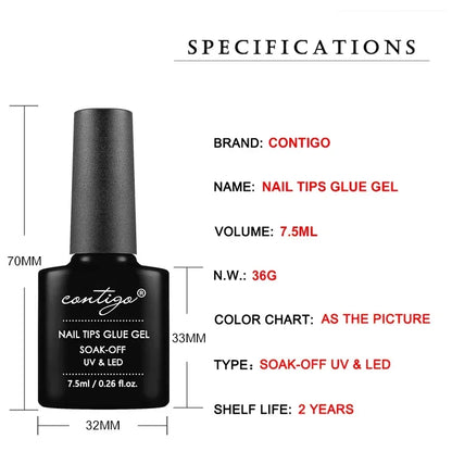 CONTIGO Nail Tips Glue Gel UV LED Glue for False Nails Gellac 7.5ml Manicure Hybrid Gel Nail Polish Multifunction Strong Enamel