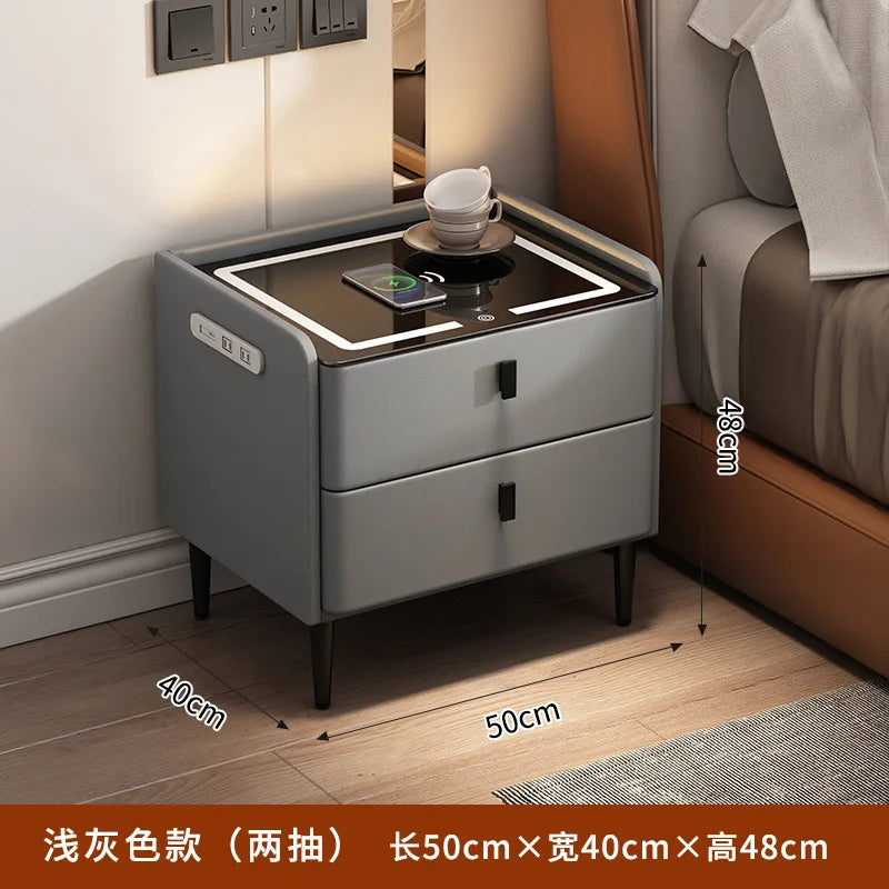 Smart Bedside Table Simple Modern Multifunctional Wireless Charging Solid Wood Audio Fingerprint Lock Bedroom Storage Cabinet