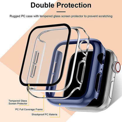 Displayschutzfolie aus gehärtetem Glas+Abdeckung für Apple Watch Zubehör 45mm 41mm 44mm 40mm 42mm Displayschutzfolie Apple Watch Hülle Serie 9 4 5 6 SE 7 8