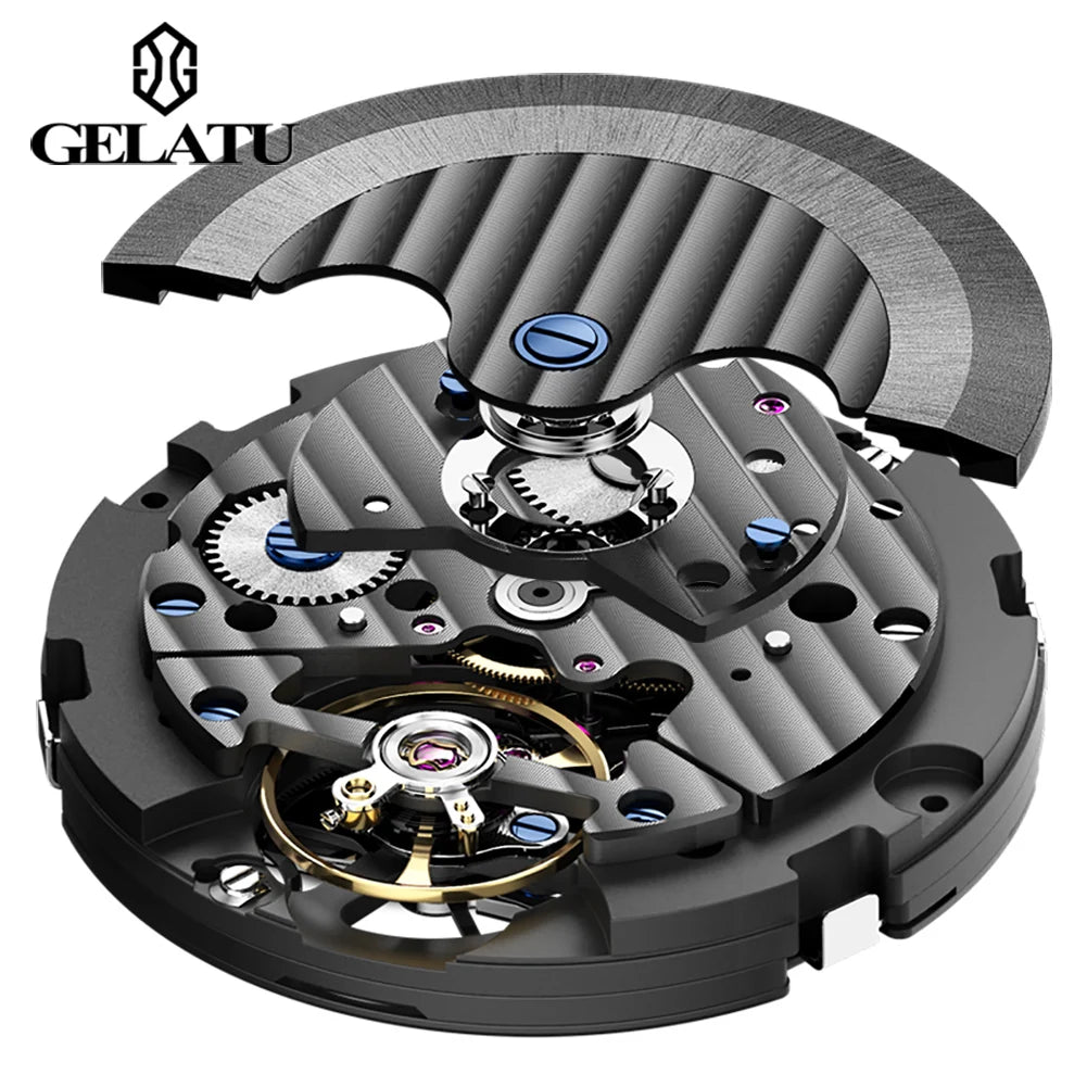 Close-up of a mechanical watch movement on a white background