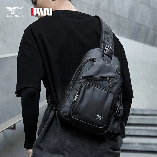 Men's Leather Sling Bag Waterproof Crossbody