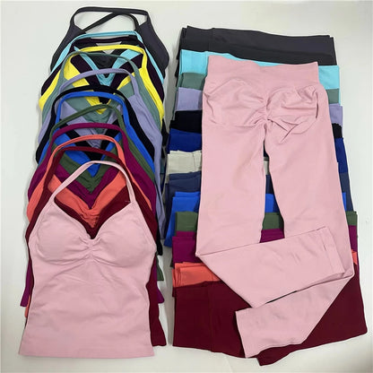 2Pcs Women's Gym Yoga Set Seamless High Waist Leggings Sports Bra Top Workout Outfit Fitness Activewear Running Training Clothes