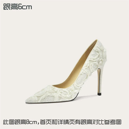 Women's Lace Glitter Wedding Heels – Pointed Toe Banquet Shoes