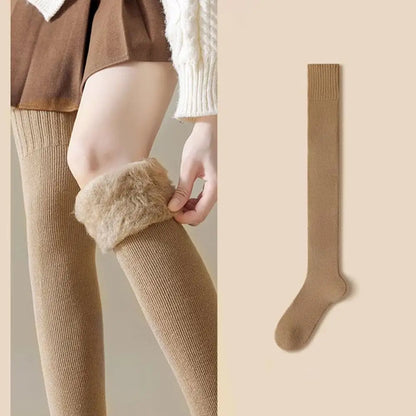 New Winter Women's Fleece-Lined Over-the-Knee Socks Thickened Warm Thigh-High Socks Solid Color Leg Warmers Boot Cuff Long Socks