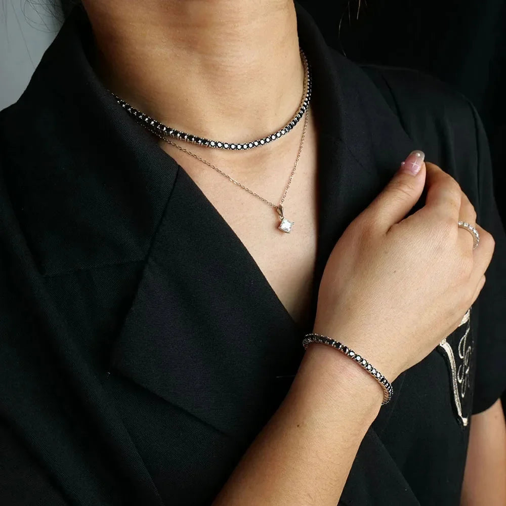 3mm 4mm 5mm 6.5mm Real Black Moissanite Tennis Necklace 100% S925 Sterling Silver Neck Chain GRA