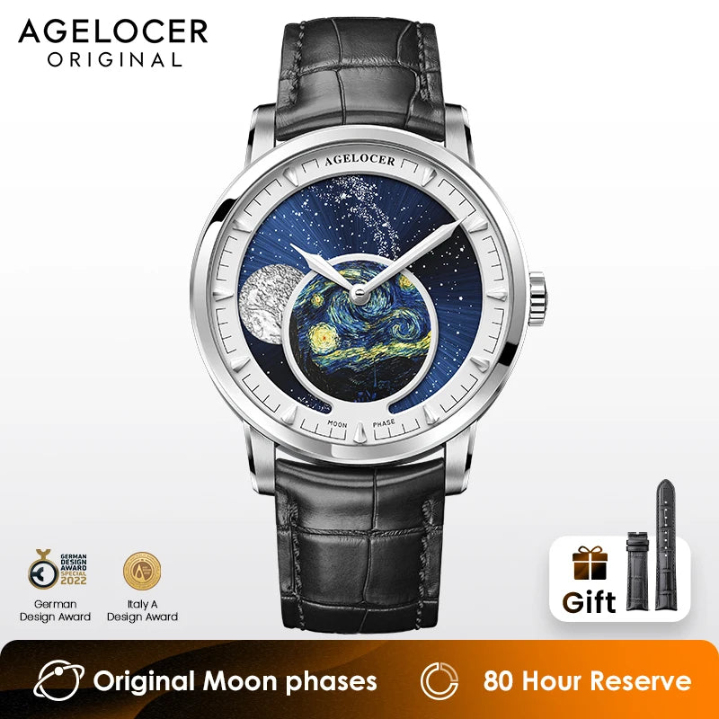 Astronomer Watch Van Gogh Oil Painting Luxury Automatic Mechanical Moon Phase Watch