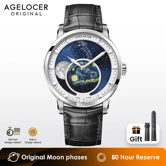 Astronomer Watch Van Gogh Oil Painting Luxury Automatic Mechanical Moon Phase Watch