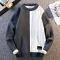 Color Blocked Warm Fashion O-neck Sweater 2025 Autumn/Winter Warm Knitted Sweater Men's Pullover Home Clothes