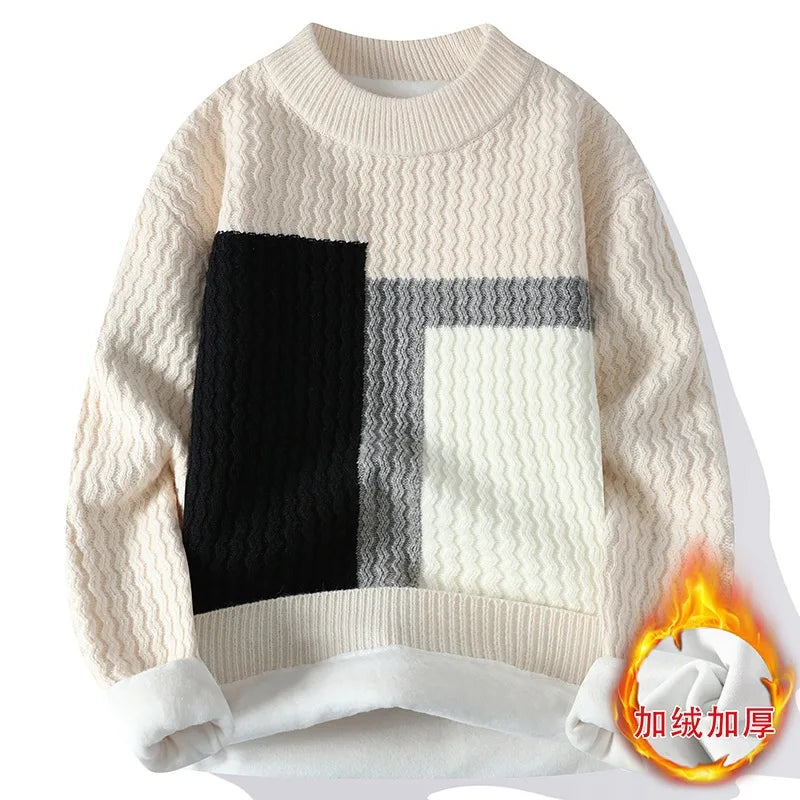Neue Winter Herren Fleece Warme Strickpullover Mann O-Ausschnitt Gestreifte Freizeitpullover Gute Qualität Männliche Pullover Winterkleidung 4XL