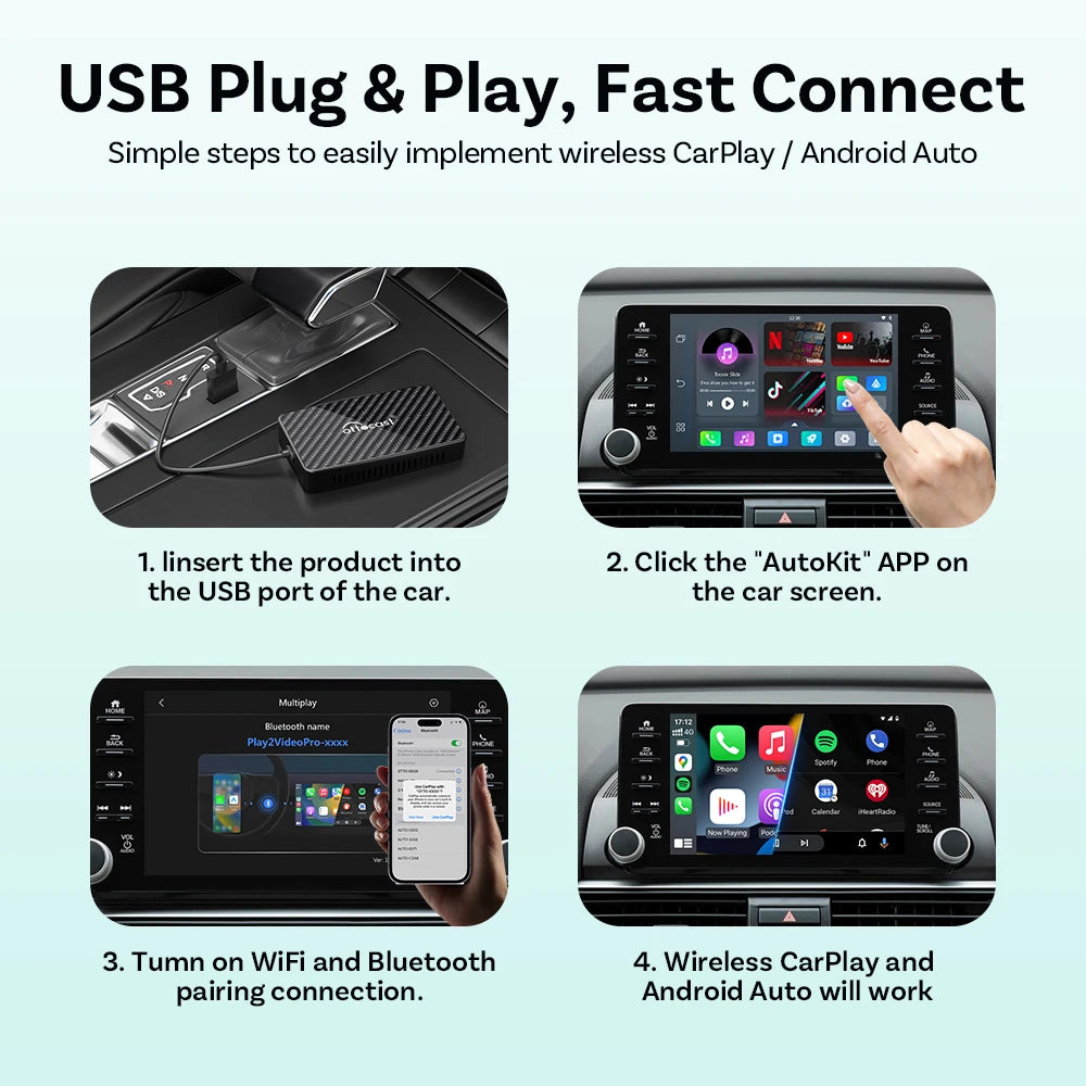 OTTOCAST Play2 Video Pro Carplay Ai Box Kabelloser Android Auto Adapter Integriertes Youtube Netflix Für VW Benz Ford 99% der Autos