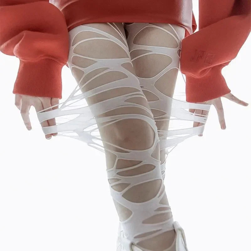 Fashion Punk Zerrissene Träger Löcher Strumpfhose Nue Sexy Lolita Gothic Spinnennetz Strümpfe Damen Y2k Schwarze Netz Weiche Strumpfhose Hohe Strümpfe