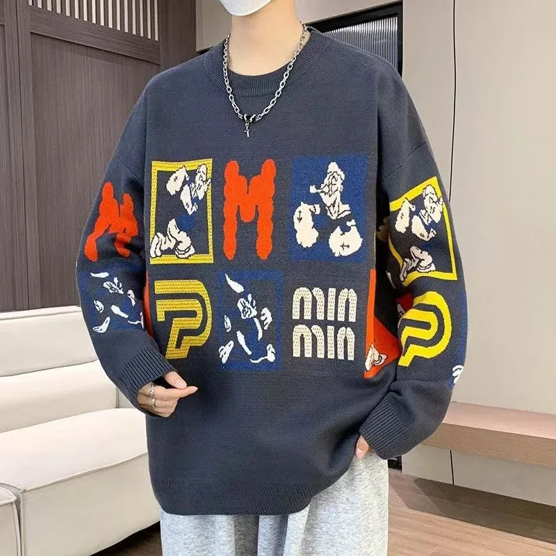 Streetwear Amerikanische Persönlichkeit Buchstabenmuster gestrickter Herren Pullover Y2K Goth Harajuku Freizeitmode Sweatshirt Paar Trend Top