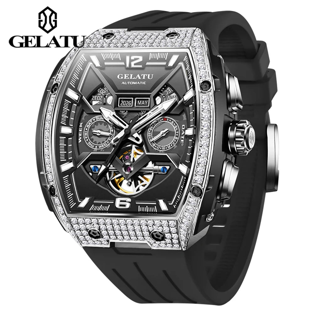 GELATU Skeleton Automatic Watch – Silicone Dual Calendar