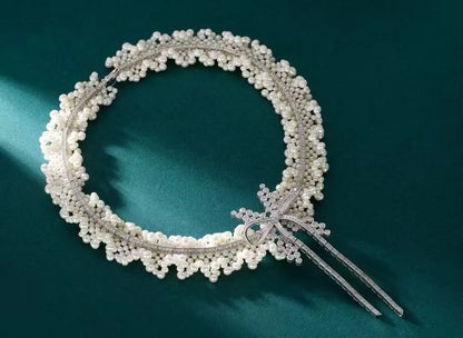 8.96ct Diamond Pearl Necklace 18K White Gold Women's