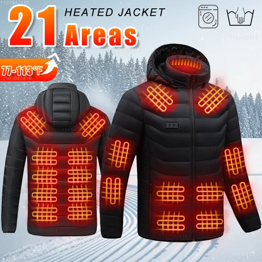 Neue beheizte Jacke Herren Damen Mäntel 9/21 Zonen USB selbstbeheizte Kleidung Winter Ski Camping beheizte Daunenjacke mit abnehmbarer Kapuze