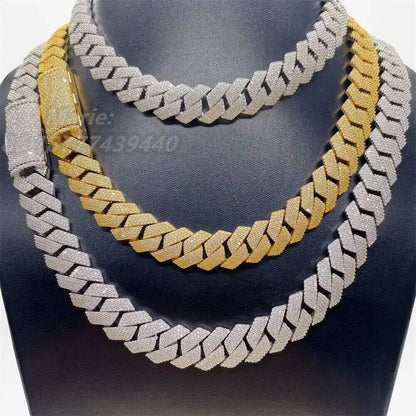 15-20mm 4 Rows Vvs Moissanite Sterling Silver 925 Diamond Chain Cuban 18k Rose Gold Plated Cuban Chain