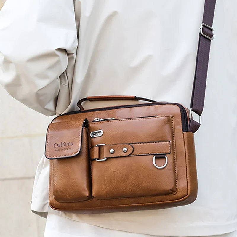 Retro-Umhängetasche für Herren mit wasserdichtem Design, große Laptop-Aktentasche für Büroarbeit, Reisen und Schule