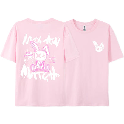 Pink Ragdoll Rabbit Harajuku Print T-Shirt Men Loose Oversize  Clothing Hip Hop Casual Short Sleeve S-XXXL Cotton T-Shirt Couple