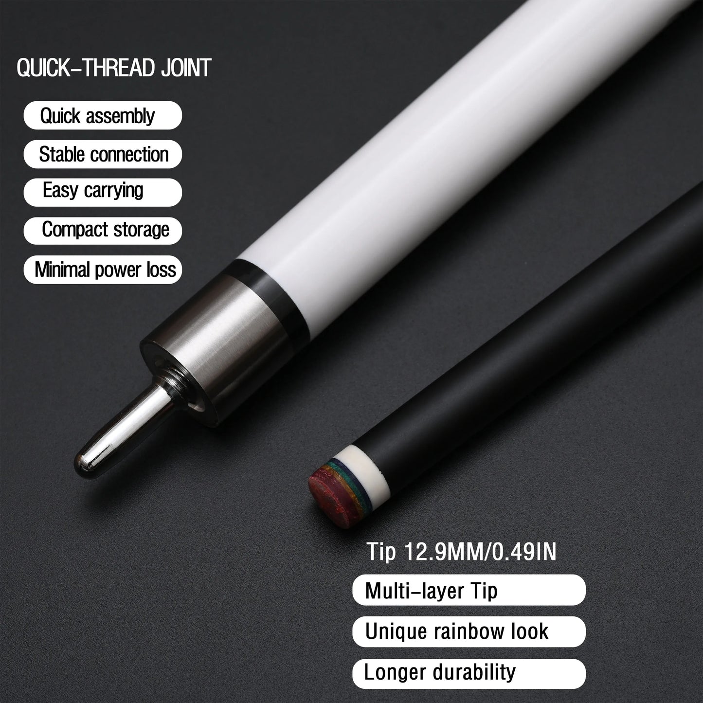 White Fiberglass Pool Stick with Dragon Artwork & Premium Automotive Paint Grip