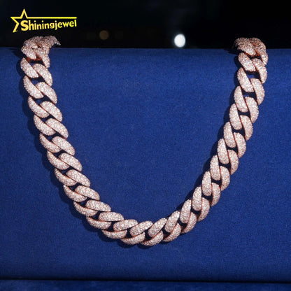 ON SALE 14mm Mosaic Setting Cuban Link Chain Moissanite Cuban Bracelet Necklace Custom Hip Hop Diamond Cuban Links