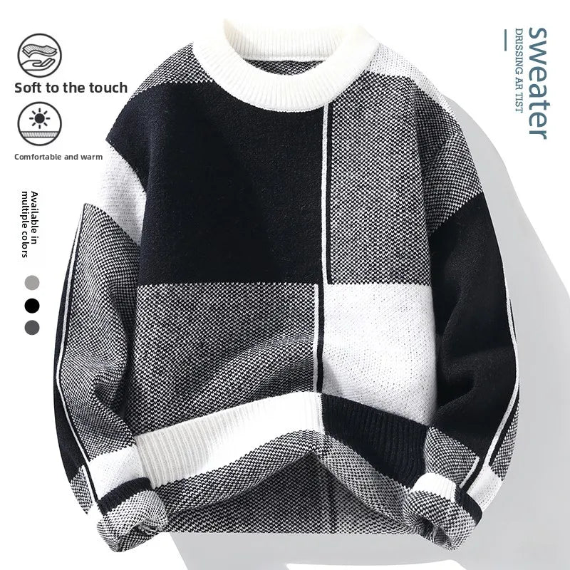 Lockere Passform Rundhals-Strickpullover für Herren Lässig Stilvoll Bequem Atmungsaktiv Warm Herbst Winter Unterziehpullover