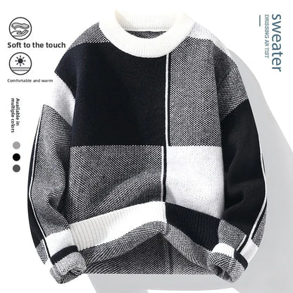 Lockere Passform Rundhals-Strickpullover für Herren Lässig Stilvoll Bequem Atmungsaktiv Warm Herbst Winter Unterziehpullover