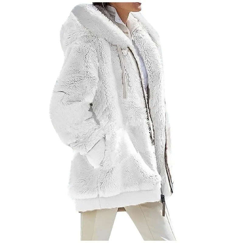 Herbst-Winter-Mode Damenmantel Neu Lässig Kapuzenreißverschluss Damenbekleidung Kaschmir Damen-Fleecejacke Einfarbige Damenmäntel