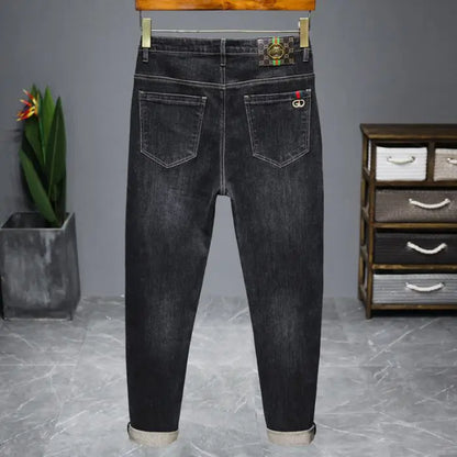 Casual Trendy Embroidered Men's Jeans Autumn winter New Arrival Slim Fit Charcoal Grey Trousers Wholesale For Fashion Lovers