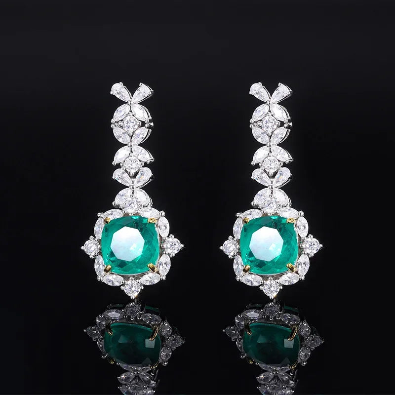 Bellux Fine Jewelry S925 Silver Hot Sale Synthetic Zircon Emerald Sapphire Ruby Luxury Earrings for Women
