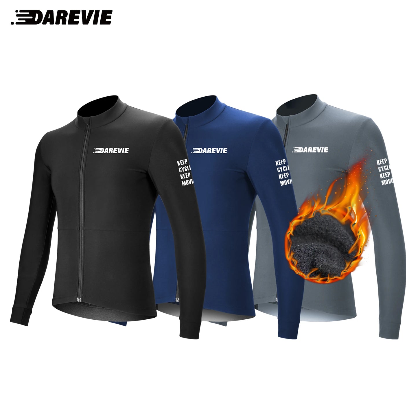 DAREVIE Radtrikot Winter Thermofleece Radtrikot Herren Langarm Warm Weich angeraut Atmungsaktive Fahrradbekleidung