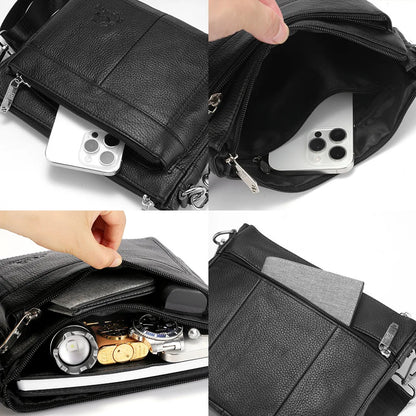 Men's Genuine Leather Crossbody Bag Large Capacity Cowhide Commuter Shoulder Bag Casual Messenger Bag for Work