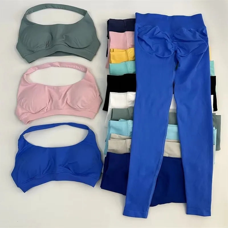 2Pcs Women's Gym Yoga Set Seamless High Waist Leggings Sports Bra Top Workout Outfit Fitness Activewear Running Training Clothes