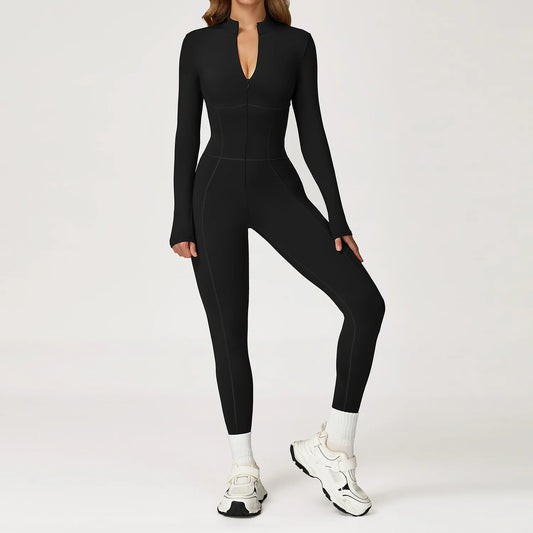 Women Zipper Yoga Jumpsuit Fitness Sports Bodysuit