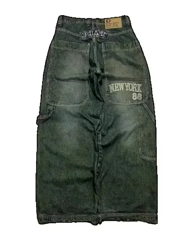 Street Fashion Trend Totenkopf bestickte Jeans Damen Harajuku Y2K Neue Hip Hop Joker Straight Wide-Leg Hosen Paar Freizeitjeans