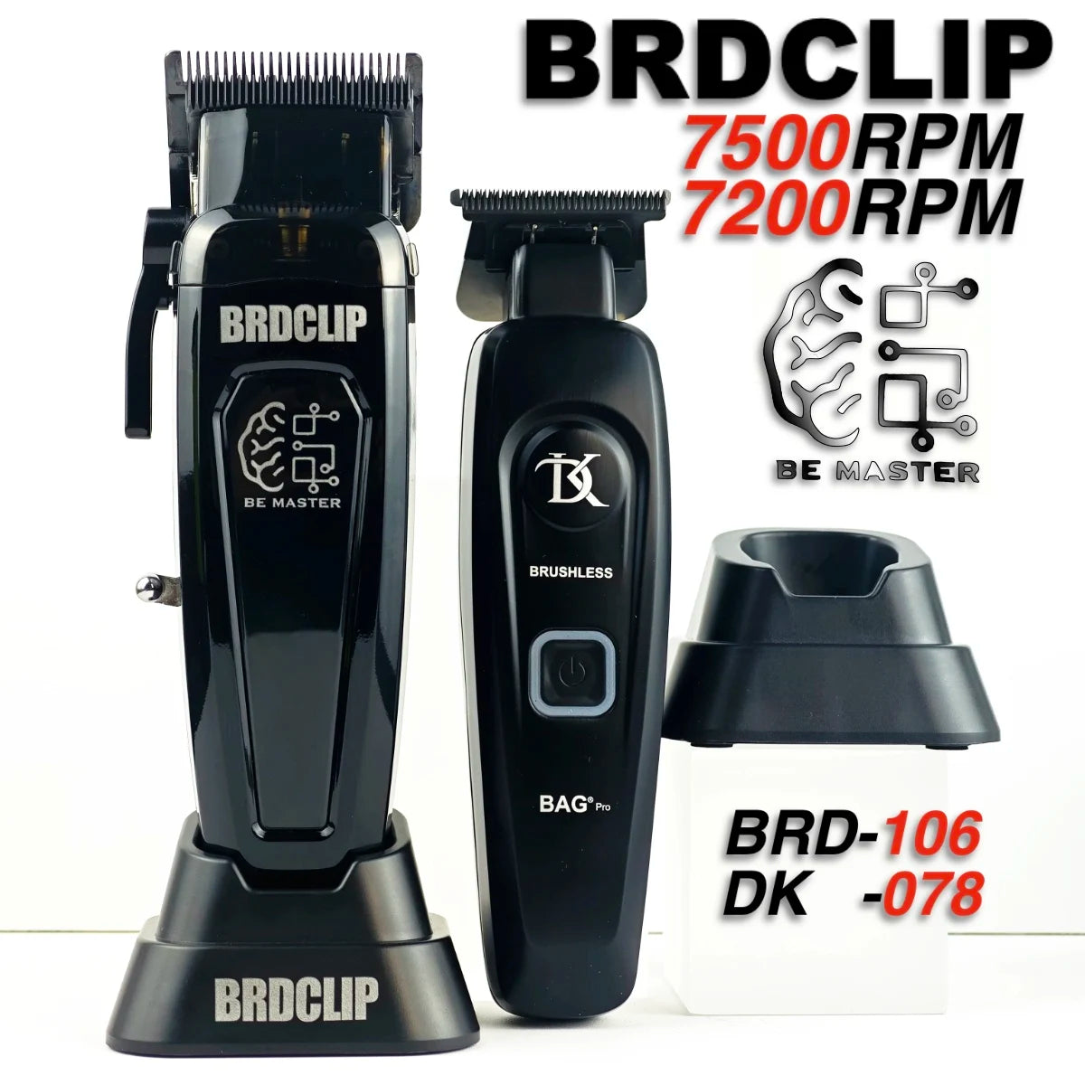 Hair trimmer set with BRDCLIP branding on a white background