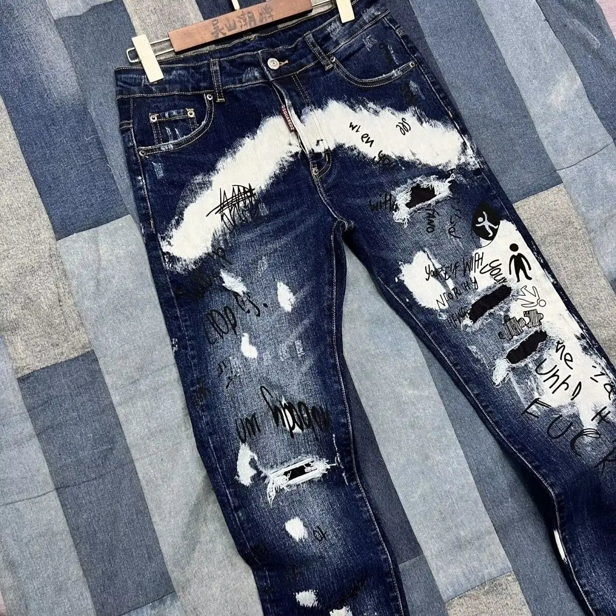 High-End American Graffiti Jeans Versatile Slim Fit High Quality Pants