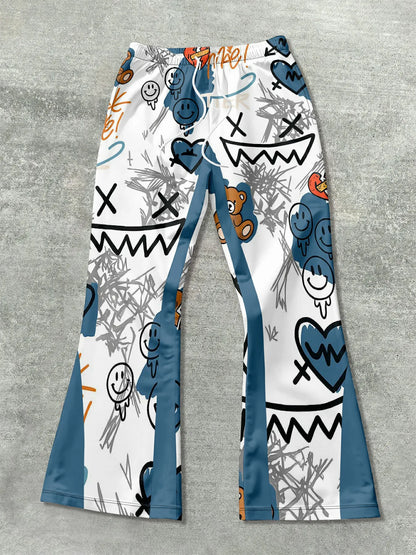 Colorful pants with abstract patterns on a gray background