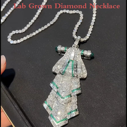 Lab Diamond Brooch Necklace – Round & Emerald Cut Gem