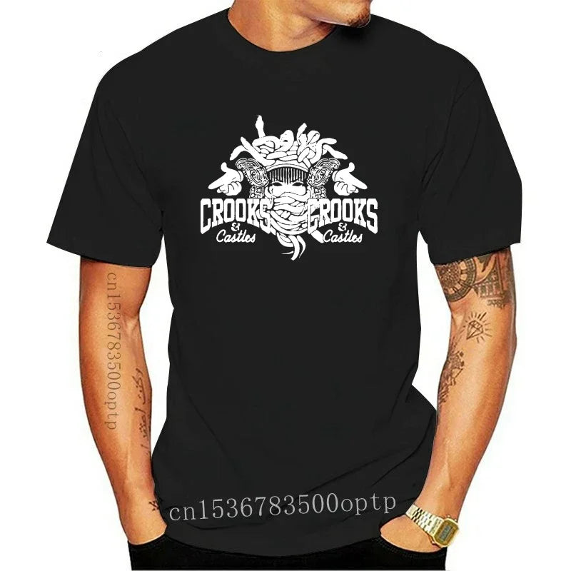 New Crooks Castles Logo Black T Shirt Herren Damen Unisex Tumblr Tee Sleeve Harajuku Tops