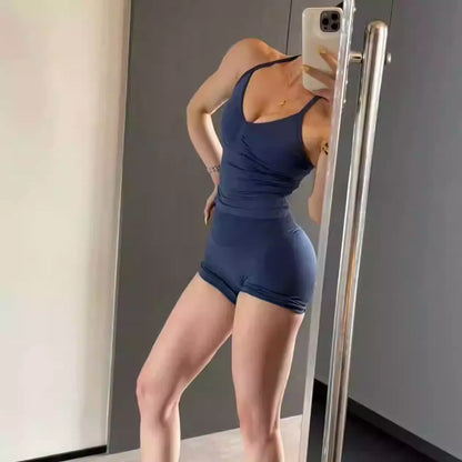 2Pcs Impacts Gym Set Tank Tops High Waist Scrunch Seamless Shorts Gym Suit Fitness Clothes Activewear Workout