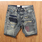 Ripped Denim Shorts Men Patch Washed Designer Jeans