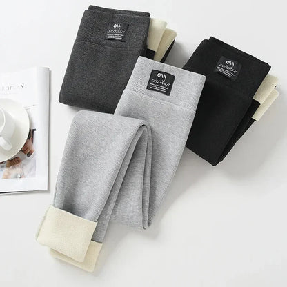 Winter Leggings Thick Thermal Pants High-waisted Leggings Women's Threaded Leggings Comfortable Stretch Leggings Black Thin