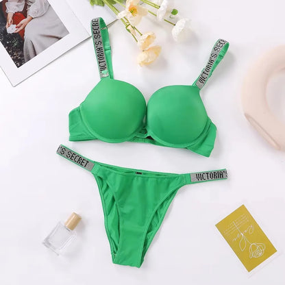Women's New Fashion Sexy Lingerie Sporty Classic Padded Adjustable push up V Lingerie Set S Underwear Set